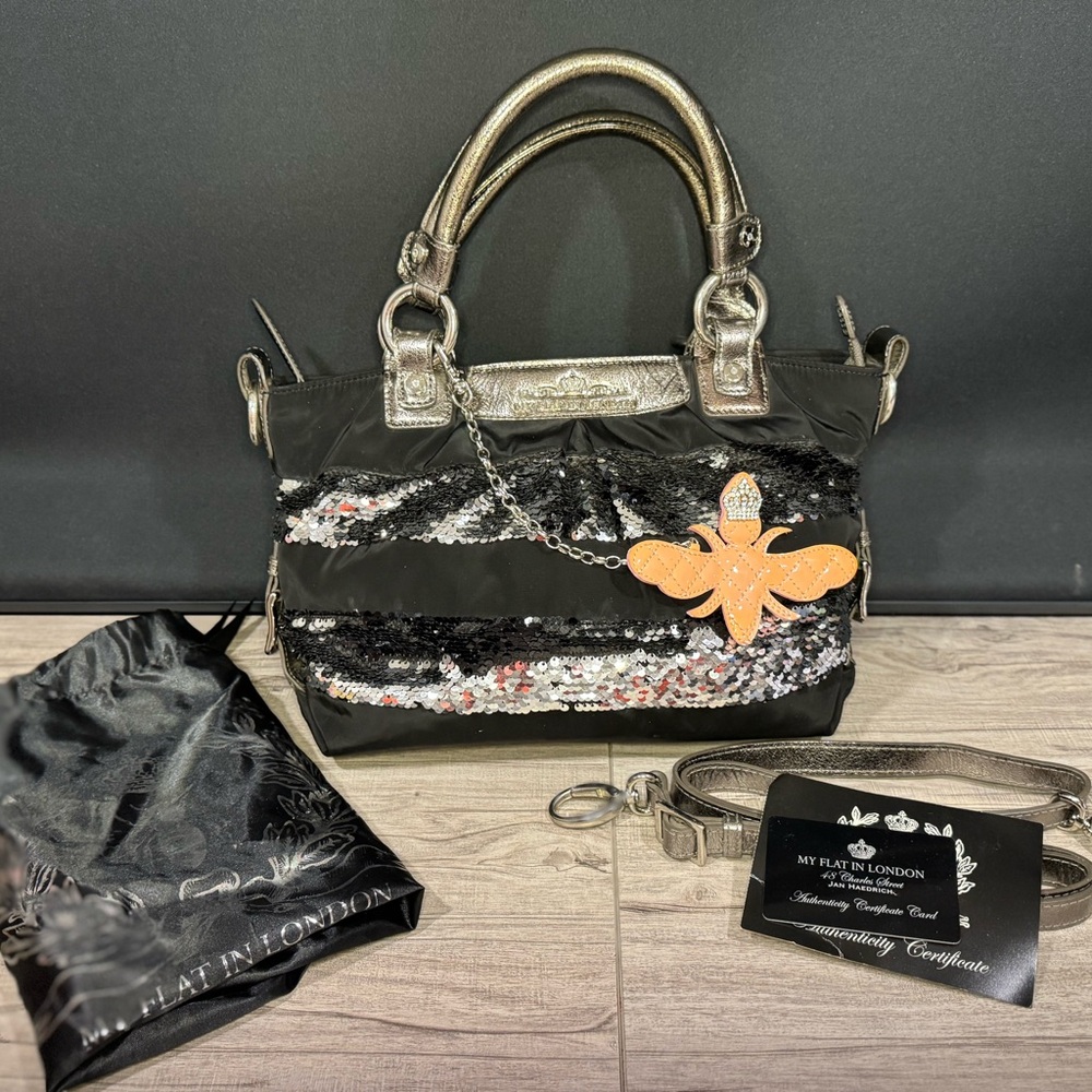 Brighton My Flat in London Black and Silver Sequin Bag